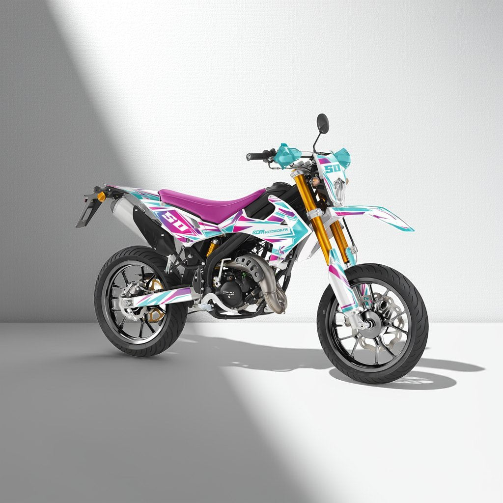 kit déco sur mesure pour moto roadster. Coloris violet, noir et turquoise