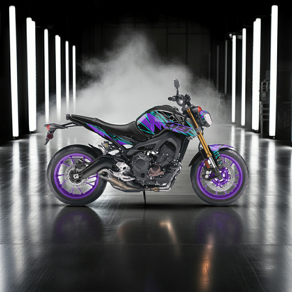 kit deco pour moto roadster violet et turquoise