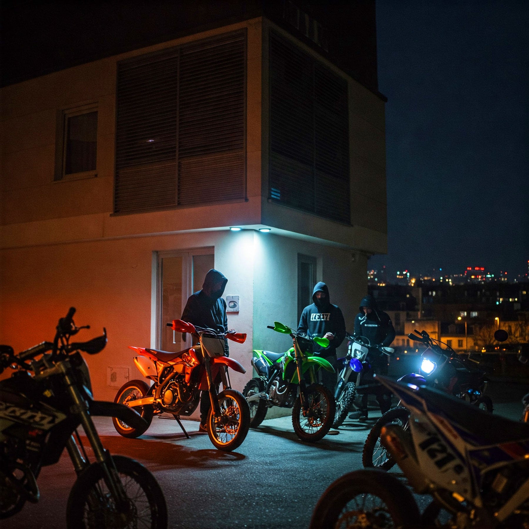 six-motos-de-type-supermotard-le-soir