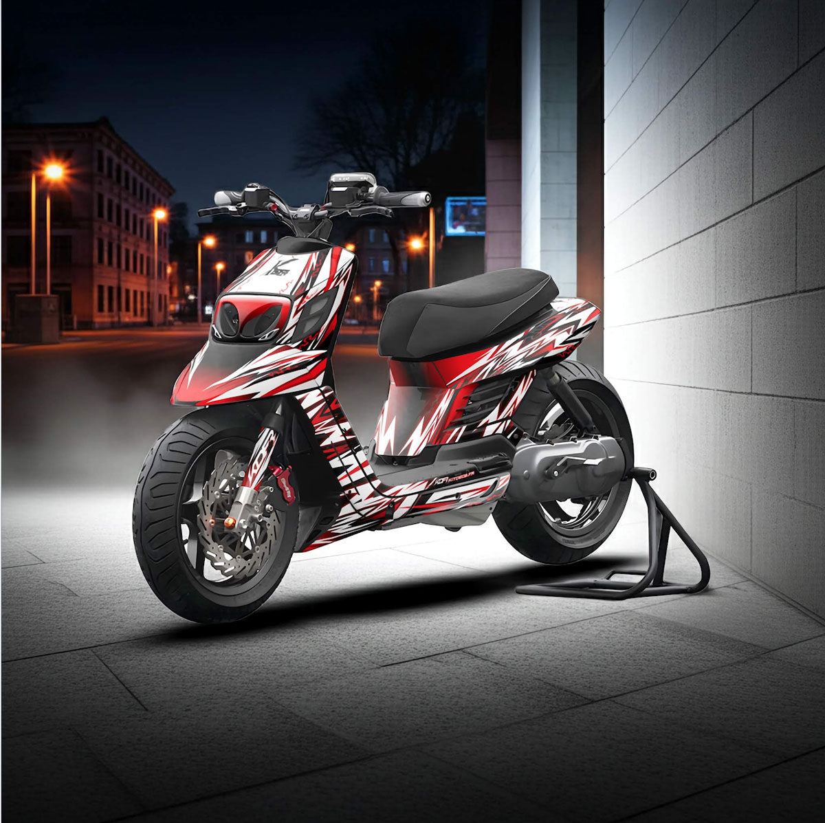 kit deco booster racing rouge, blanc et noir pour carenages de booster BCD